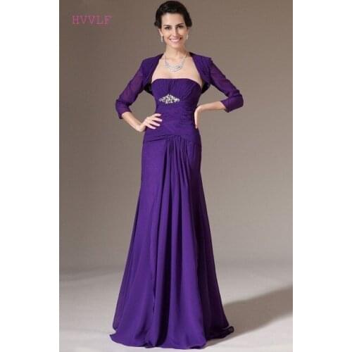 Purple Mother Of The Bride Dresses Mermaid Chiffon With Jacket Plus Size Mother Dresses Long Evening Dresses For Weddings