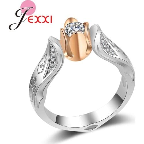 Romantic Genuine 925 Sterling Silver Flowers Women Bridal Wedding Rings Jewelry Filled Cubic Zirconia Rings Accessories