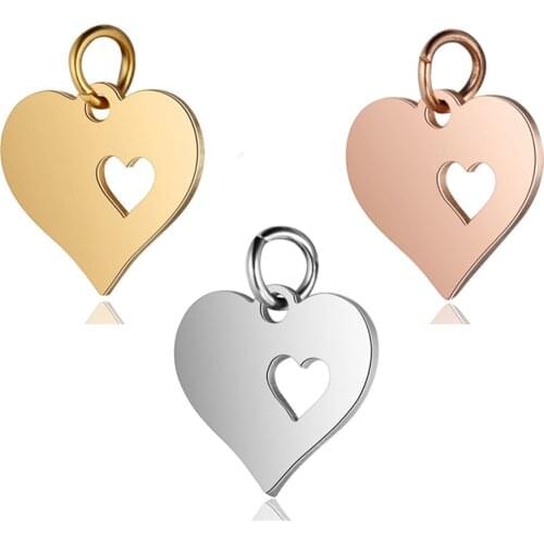 5pcs/lot 100% Stainless Steel Mirror Polished 16mm Heart Tag Charm Pendant for Bracelet Necklace DIY Jewelry Making Charms