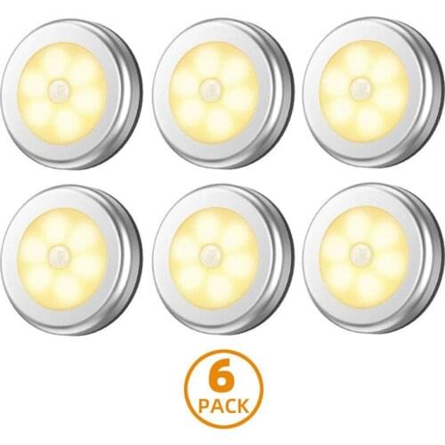 6 Pack Round Led Under Cabinet Light Motion Sensor Battery Powered Home Lamp for Emergency Bedroom,Washroom,Corridor