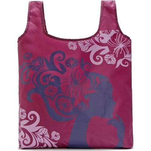 60PCS / LOT Foldable Shopping Bag Flower Oxford Fabric Shoulder Bag Portable Eco-Friendly Grocery Bags Reusable Tote for Ladies