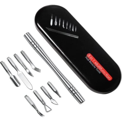 8 in 1 Removable Stainless Steel Cuticle Pusher Set 2021 New Multifunction Removes Cuticles Nails Accessories Tool