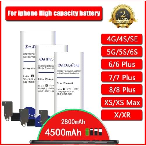 High Capacity Battery for iPhone X XS XR SE 4 4S 5 5S 5C 6 6S 7 7S 8 8S for iphone 6S plus/7 Plus/8 Plus / XS MAX