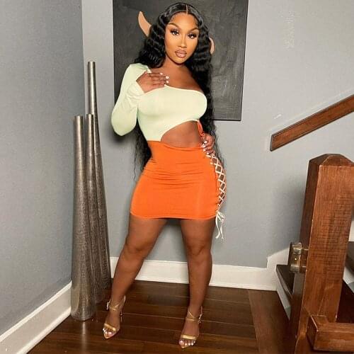 One Shoulder Asymmetrical Sexy Bandage Dress Women Side Lace Up Drawstring Party Club Dresses Sexy Waist Band Cut Out Vestido