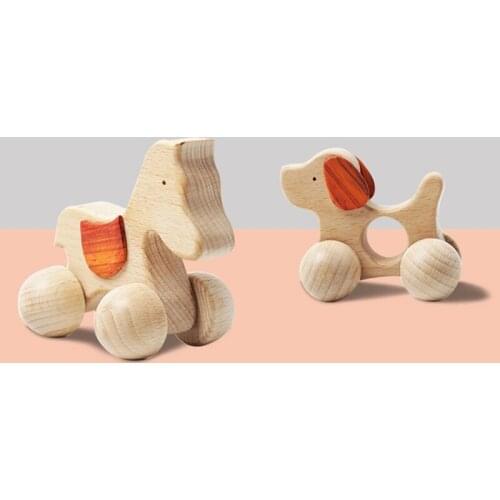 J60B Organic Babies Grasping Montessori Toy, 1Pcs Puppy/ Pony/ Beech Car, Montessori Teething Toys Car