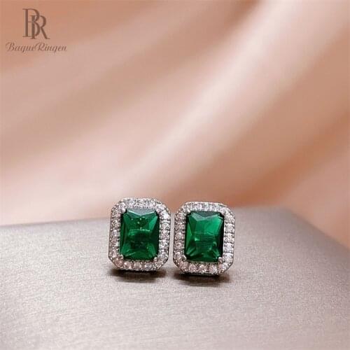 Bague Ringen Classic silver 925 jewelry stub earring with rectangle emerald gemstones 5A zircon Anniversary Party Gift Wholesale