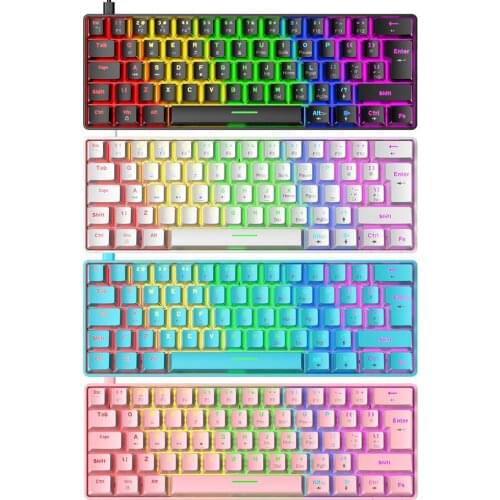 T60 Mechanical Gaming Keyboard Blue Switch 62 Keys USB Wired Gaming Keyboard Compact Portable Design Game for PC Gamer