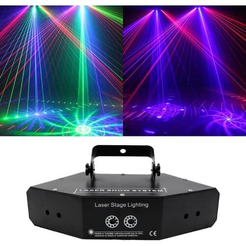 Show Time 6 Lens DMX Red Green Blue RGB Beam 16 Patterns Laser Scanner Light Home Party DJ Stage Lighting KTV Show Sector laser