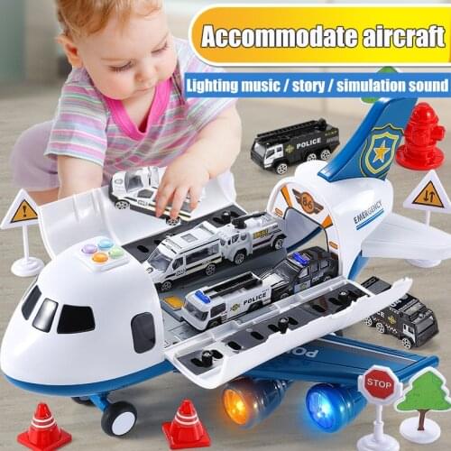 Aircraft Track Inertia Car Toys For Kids Music Story Large Size Passenger Plane Fire Truck Car Police Car Children Boy Toy Gift