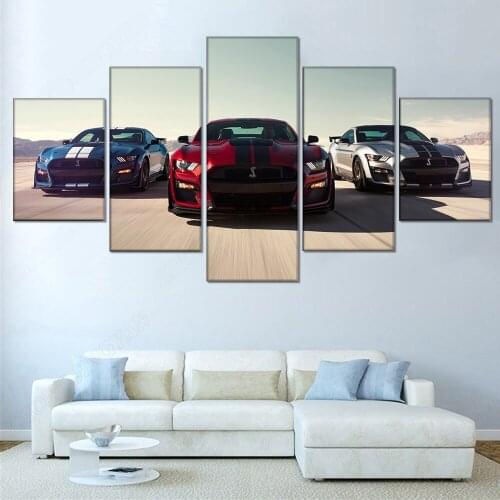 Wall Art Modular Pictures Canvas Printed 5 Panel Luxury Cars Ford Mustang Shelby Gt500 Home Decor Posters Painting Living Room