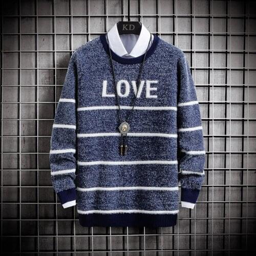 Sweater Mens Casual O-neck Pullover Mens 2021 Fall/Winter Warm Mens Slim Sweater Letter LOVE Printed Cashmere Sweater