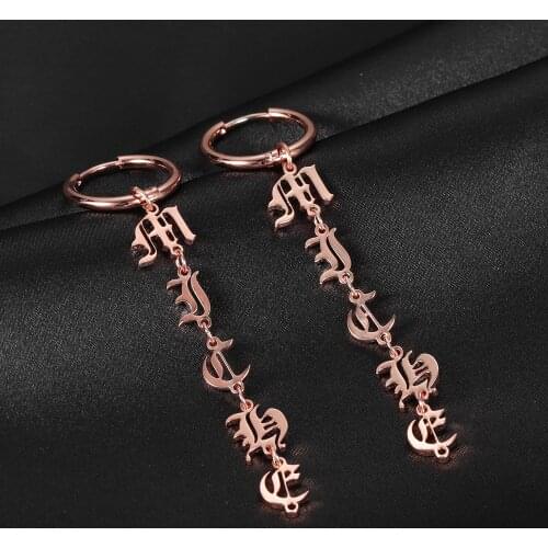 MYDIY Personalized Custom Earrings Stainless Steel Brand-Name Jewelry Vertical Old English Font Earrings Christmas New Year Gift