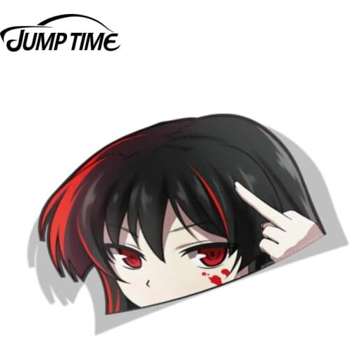 Jump Time 13cm x9.4cm Funny Graphics For Akame Ga Kill BIG HEAD Anime Cute Car Stickers Auto Laptop Bumper Decals Vinyl Car Wrap