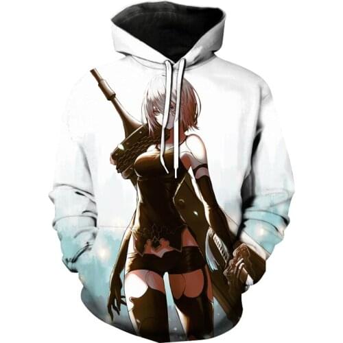 Nier Automata-Sudadera con capucha para hombre y mujer, con estampado 3D de juego de Anime, ropa para parte superior masculina