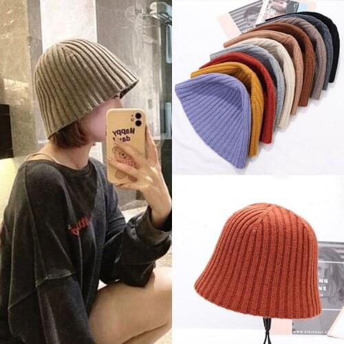 New Autumn and Winter Ladies Bucket Hat Pure Color Knitted Melon Leather Hat Simple Ladies Panama Hat Winter Fisherman Hat
