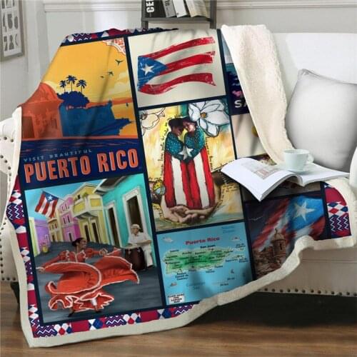 Sherpa Blanket on Beds Sofa Puerto Rico national flag Throw Blankets for Kids Bedspread easy wash 3D Printed bedding quilt Cover