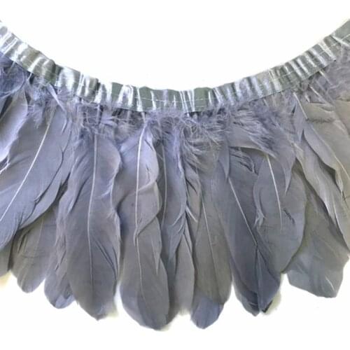Wholesale 2 Meter/Lot Dyed Gray Goose Feather Trims Real Geese Feather Fringes Ribbons Dress Belt decorative Clothing