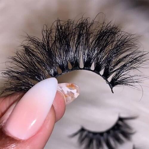 Hot Selling Dramatic 25mm Exrta Length 3D Real Mink Fur Lashes Custom Logo Volume Cruelty Free Eyelashes