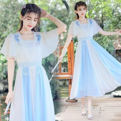 Hanfu dress ancient chinese qipao modern hanfu chinese dress women short sleeve chiffon dress cheongsam qipao dress