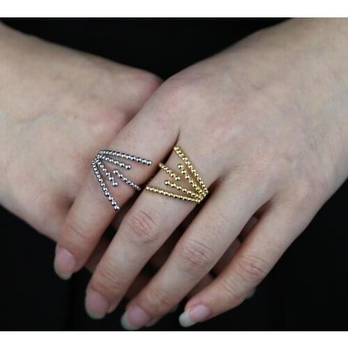Simple Geometric Fashion Women Full Finger Jewelry Round Ball Beaded Band Multi Wrap Open Adjust Ring