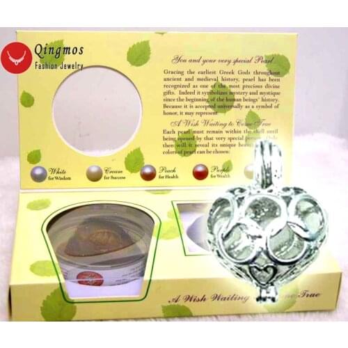 Qingmos 20mm Heart Cage Wish Pearl Chokers Necklace for Women with Oyster Love Pearl Pendant Chain Necklace Gift Box Colar-3622