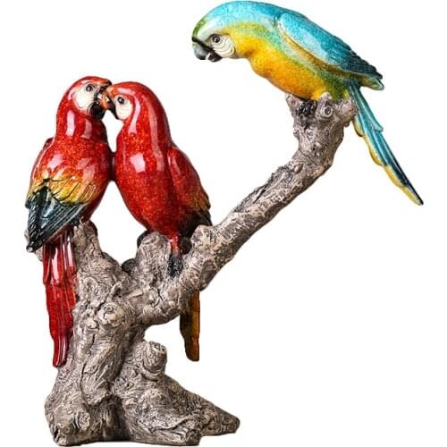 Vivid Parrot Sculpture Enameled Resin Bird Budgerigar Statue Lovers Ornament Art Collection Craft Room Decoration Accessories