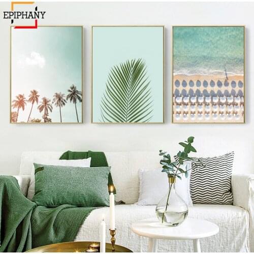 Modern Wall Art Coastal Decor Beach Landscape Canvas Painting Palm Leaf Posters and Prints Boho Art Print Living Room Pictures