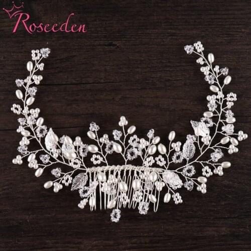 Handmade Floral Rhinestone Pearls Wedding Hair Comb Bridal Headpieces Crystal Bridesmaids Wedding Hair Accessories RE3154