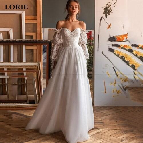 LORIE Princess Wedding Dress Long Sleeve Puffy Tulle Lace Boho Bride dresses Sweetheart Vestidos de novia 2022 Plus Size