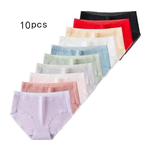 10Pcs/lot Women Panties High Waist Pure Cotton Underwear Cute Printed Seamless Briefs Ladies Slimming Panty Plus SizeXXL