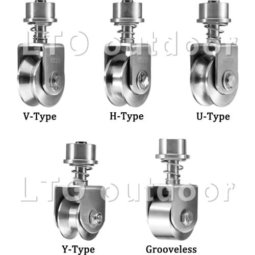 U/ V/ H Type Universal Pulley with Double Bearing, 304 Stainless Steel Spring Caster, for Inverted Track Wire Rope Rail