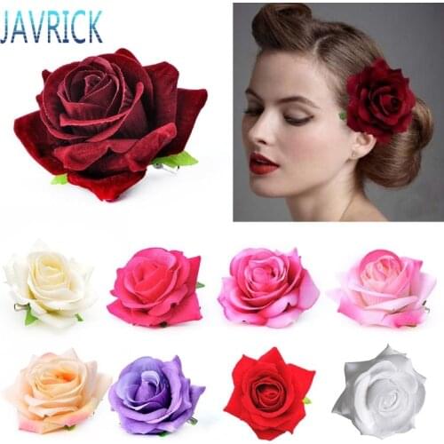 Women Velvet Cloth Rose Hair Clip Simulation Artificial Flower Corsage Brooch Pin Wedding Party Flamenco Dancer Hair Accessories
