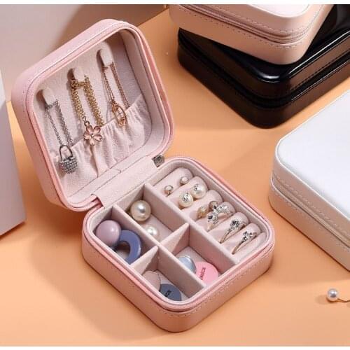 Womens Vacation Portable Jewelry Box Single Layer Simple Jewelry Storage Box Earrings Ring Storage PU Leather Small Jewelry Box