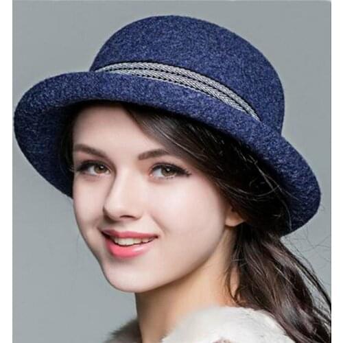 New Arrival Wool hat Autumn Winter Noble European American Elegant Girls Fashion Cap Ladies Bucket Hat Women Wool Fedora Hat