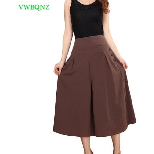 Summer New Elastic Waist Wide leg Pants Women Loose High Waist Seven points Pants Womens Army Green Thin Casual Culottes A248