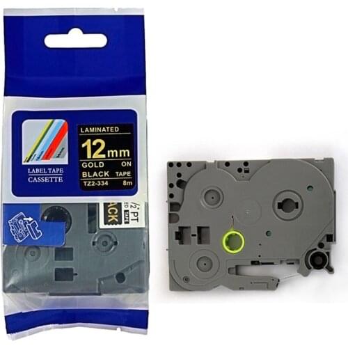 Gold on black Compatible P-touch label tape cartridge TZe-334 TZe334 for TZ Tape TZ-334