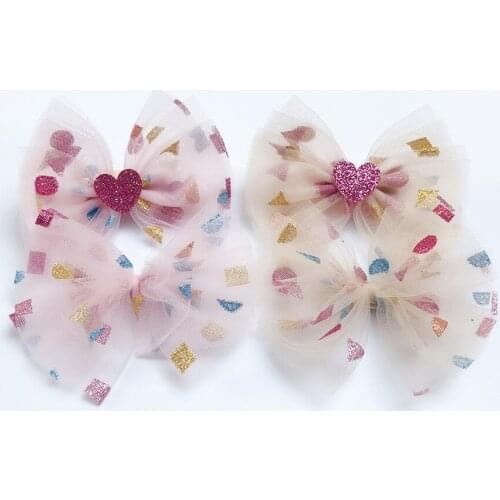 Boutique ins 10pcs Fashion Cute Color Dot Mesh Bow Hairpins Glitter Heart Bowknot Hair Clips Princess Headwear Hair Accessories
