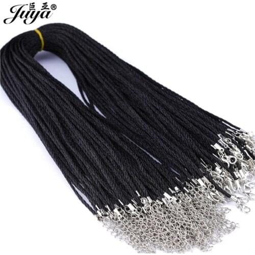 20PCS Black Braided Cotton Rope 45+5cm Adjustable Chains Lobster Clasp For Pendant Necklace Jewelry Making Crafts Accessories