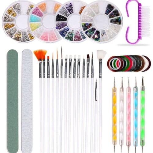 37Pcs/SetNail Art Decor Tool Nail Art Manicure Buffer Strip Art Makeup Brush Nail Art Jewelry Set