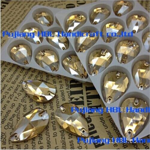 Sew On Crystal Glass Pear Droplet 7x15mm 42pcs Sewing Buttons Crystal Waterdrop Rhinestones With 2 Holes