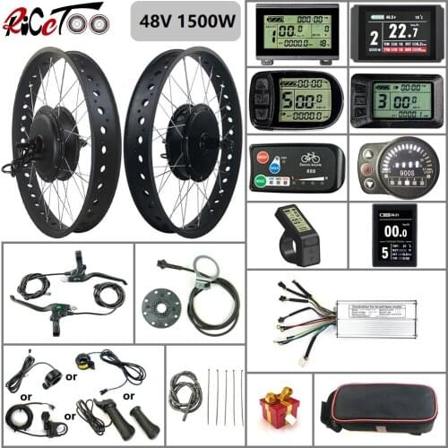 RICETOO Electric Bicycle 48V1500W BLDC Fat Tire Snow Ebike Conversion Kit with Rear Cassette Hub Motor Wheel with KT Display