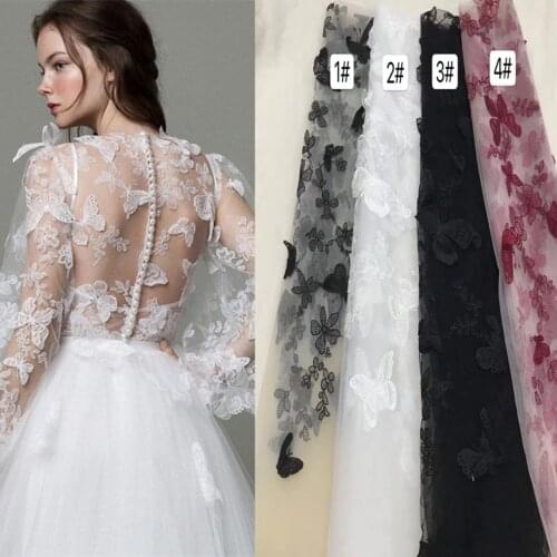 5yards/pc) Graceful 3D butterflies applique French net lace with embroidery pure white African tulle lace for dress FJY342