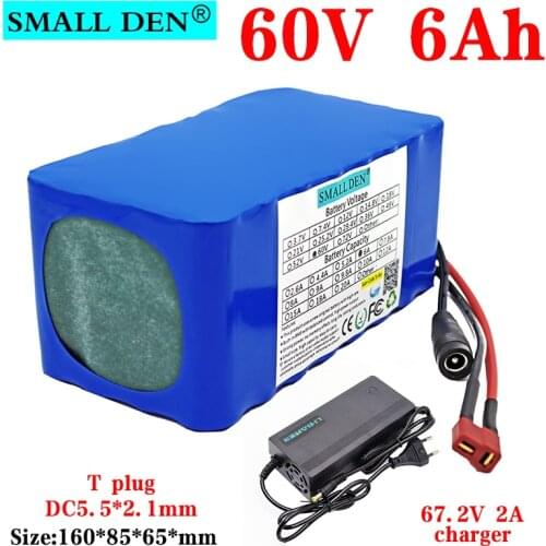 60V 6Ah 18650 Lithium battery pack 16S2P 500-1000W Motor DC 67.2V Electric bicycle Scooter ebike battery with 20A BMS+2A Charger