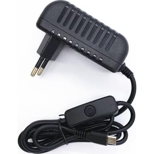 AC 100-240V DC 5V 3A Power Supply Switch Button Power Adapter Supply Micro USB Port 5 V Volt for Raspberry Pi 3 Model B+ plus