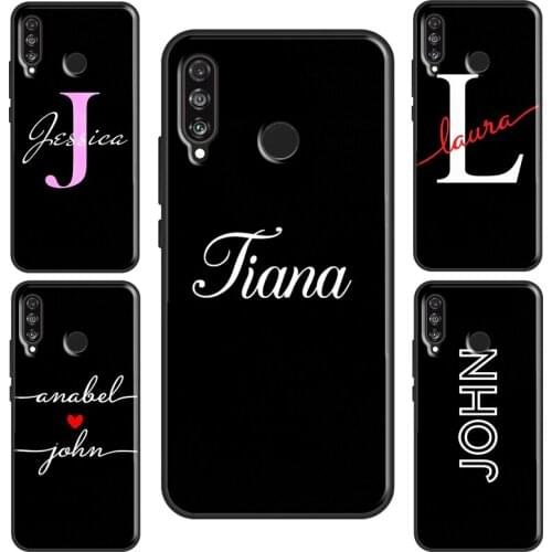 Black Personalised Name Initials Case For Huawei Nova 5T P20 P40 P30 Lite Mate 10 P Smart 2019 Y6 Honor 9X 8X 8A 10i 20