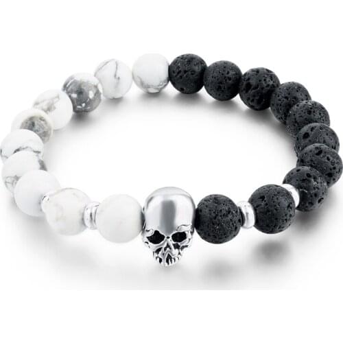 LongWay 8mm 2019 Elastic Men Bracelets Women Jewelry Natural Stone Skull Bracelets Bangles Lava Beads Accessories SBR160031103