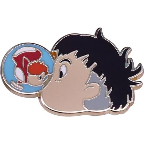 Ponyo and Sosuke Enamel Pin Lets get along Brooch Japanese Animated Film inspired jewelry