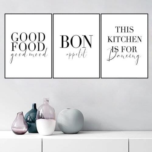 Good Food Good Mood Bon Appetit Quotes Canvas Painting Black White Wall Art Poster Print Pictures For Kitchen Home Decor TB104