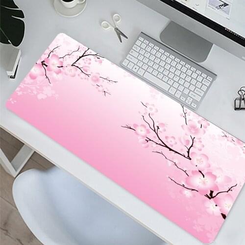 Pink Cherry Blossom Flower Gamers Decoracion Mouse Pad XXL DIY Large 900x400 Extended Rubber Computer Keyboard Carpet Mousepad