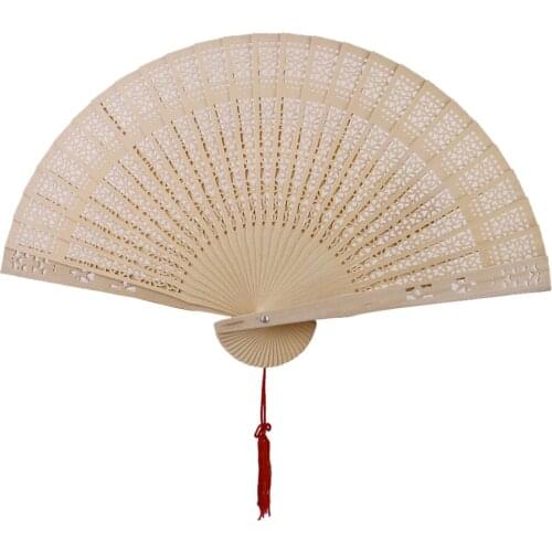 Chinese Japanese Hollow Sandalwood Folding Hand Fan Art Handmade Home Decor